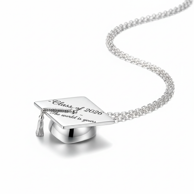 Silver Graduation Cap Pendant Necklace
