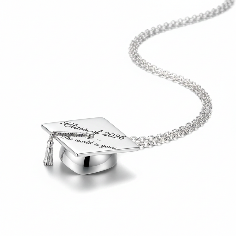 Silver Graduation Cap Pendant Necklace