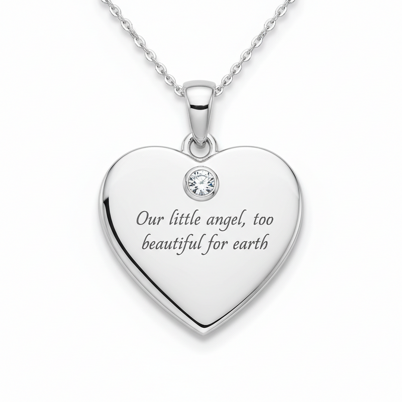 Our Little Angel, Too Beautiful for Earth — Memorial Heart Necklace